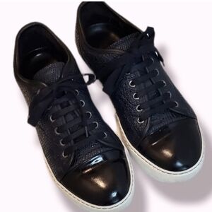 LANVIN Men's Royal Blue Pebbled Leather Patent Toe Trainers
